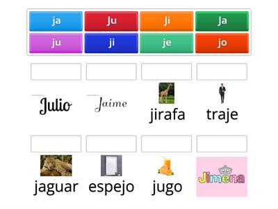 Practicamos la sílaba- Une las silabas que encuentras en el audio -  ja je ji jo ju