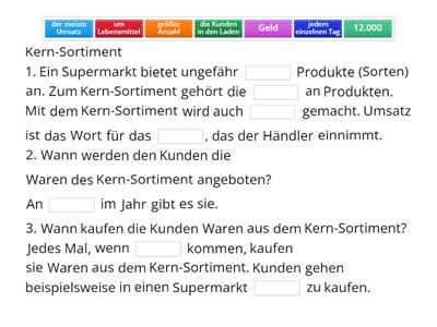 Sortiments-Gerüst Lückentexte zur Gruppenaufgabe