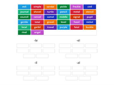 Final Stable Syllable: -le, -el, -il, -al,