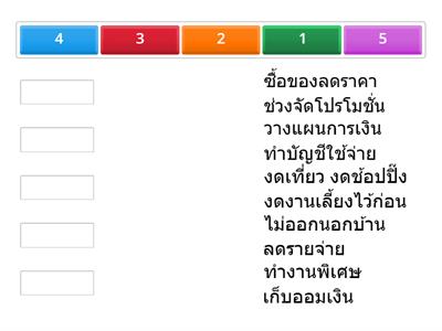 จากผลการสำรวจของสวนดุสิตโพล จงเรียงลำดับวิธีประหยัดเงิน อันดับ 1-5 