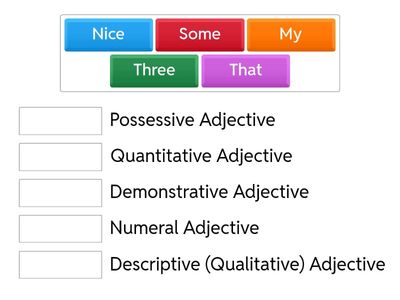 ADJECTIVES- Match the adjectives with their types: