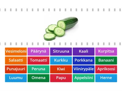 Yhdistä kuvaan oikea vihannes, hedelmä tai juures