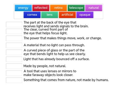 Seeing the Light Vocabulary- Miss Peta