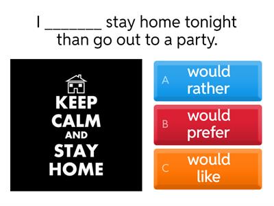 Preferences would rather, would like to and would prefer to QUIZ