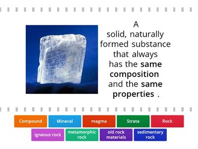 Review - Rock and Minerals Vocabulary