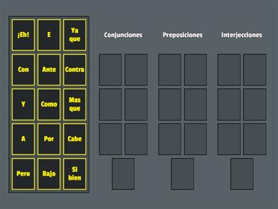 Juego interactivo para conocer las conjunciones, las preposiciones y las interjecciones
