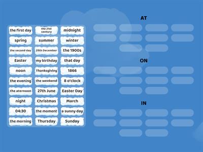 Prepositions of time 1 (IN, ON, AT)