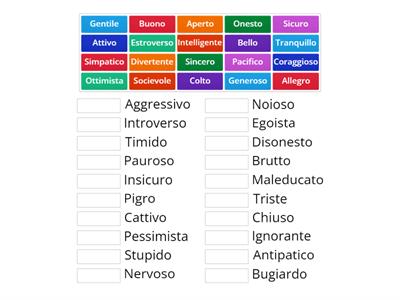 Abbinamento aggettivi della personalità