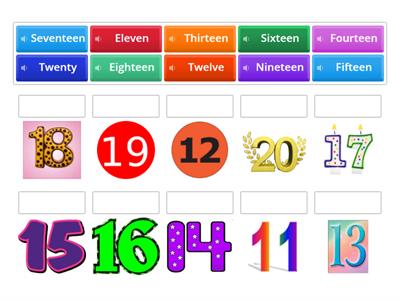 Match Words with Numbers 11-20