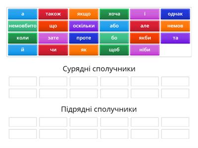 Розподіли сполучники на групи