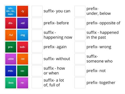 Prefix and Suffix Definition Match 1