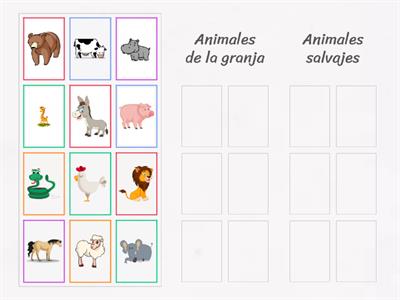 Categoría semántica animales de la granja y animales salvajes 