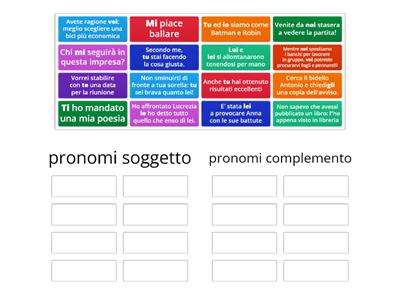 Pronomi personali soggetto e complemento