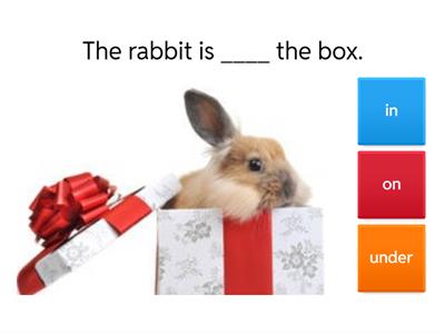   In, On, Under, Behind, In front of  , next to , over 