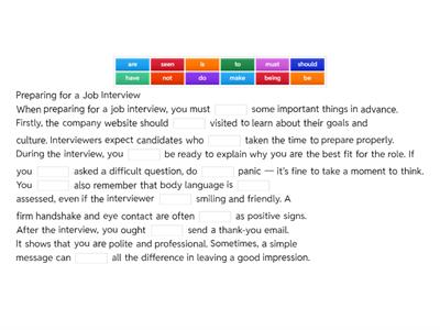 Open Cloze modal and auxiliary verbs practice