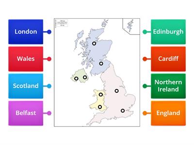 The UK map with capital cities