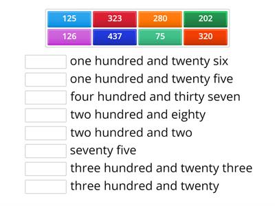 Une los números y su escritura correspondiente en ingles 