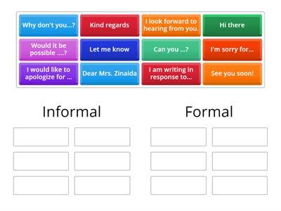 Informal vs. formal email language - 7th form