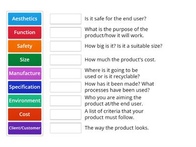 Match up Specification Criteria