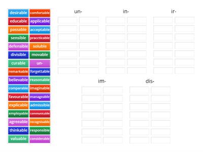 Prefixes un-/in-/dis-/ir/im