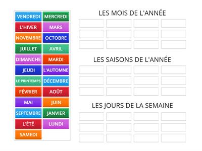 Les mois / Les jours de la semaine / Les saisons