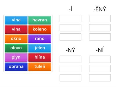 PŘÍDAVNÁ JMÉNA (Vytvoř z podstatného jména tvar přídavného jména a zařaď jej podle přípony, kterou jsi použil/a.)