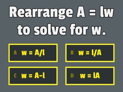 Rearranging Literal Equations Quiz with Algebra