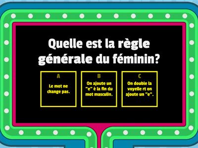 Le féminin des noms et des adjectifs.