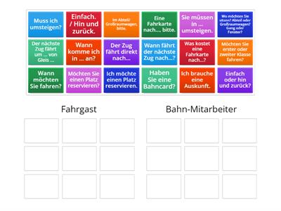 Redemittel „am Fahrkartenschalter“. Wer sagt was? Sortieren Sie.