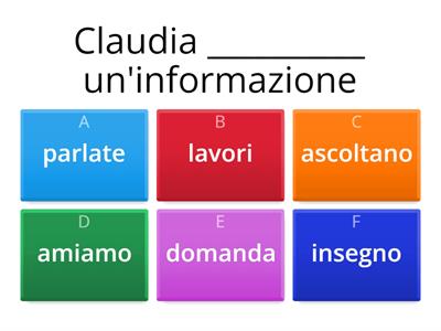 Verbi: presente (Dieci, Lezione 2, Grammatica pag. 143 n.4)