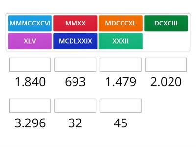 Une el número expresado en sistema decimal con su correspondiente número romano