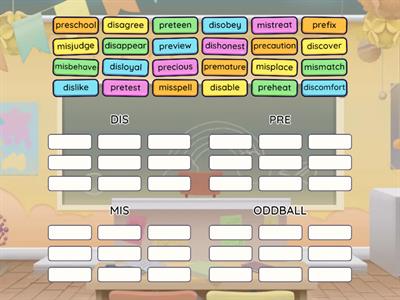 DIS-, MIS-, PRE-, prefixes