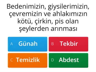 4.SINIF 5.ÜNİTE DİN VE TEMİZLİK TEST 1