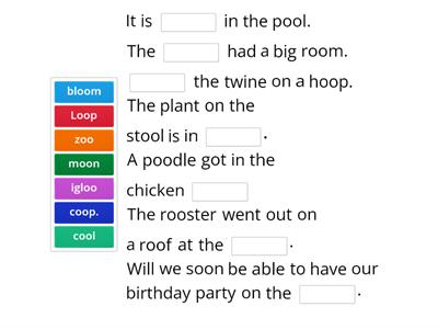 oo sentences Recipe for Reading p. 158