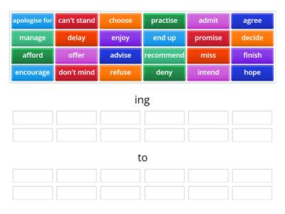 Verb patterns (What verb forms follow these verbs?)