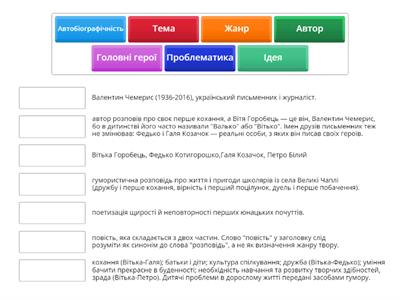 Паспорт твору «Вітька + Галя, або Повість про перше кохання"