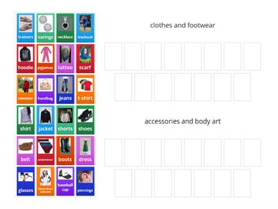 clothes and footwear vs accessories and body art group sort