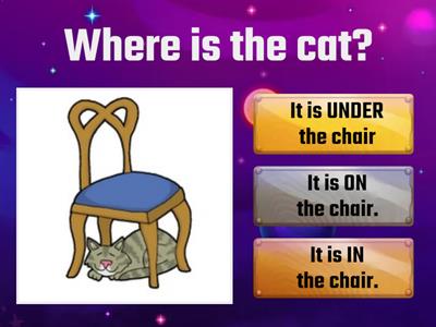 Prepositions Quiz -IN, ON, UNDER, IN FRONT OF, NEXT TO, BEHIND.