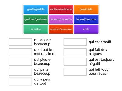 Les adjectifs de caractere