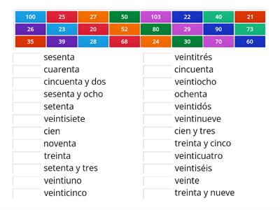 Match up numbers 20-100