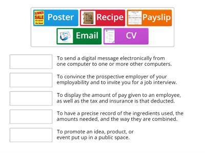 Match the type of information to its purpose