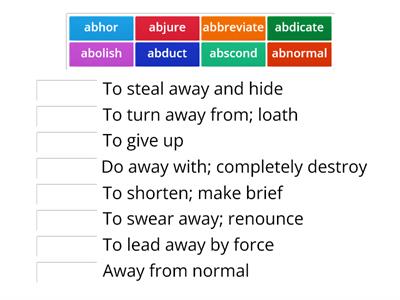 Prefix ab/abs word/meaning match