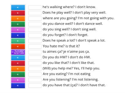 French 1 Verb + negation matching. 