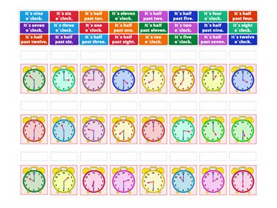 Match up Telling the time (:00,:30) #my_teaching_stuff