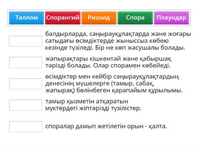 Өсімдіктер бөлімдеріндегі ерекшелік белгілерді анықтау.