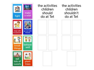 Arrange the following activities into the appropriate groups