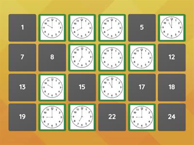 Telling Time O'Clock Concentration