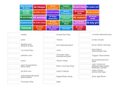 Tanzimat Edebiyatı İlkler Eşleştirme Etkinliği 