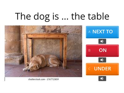  on, under, next to