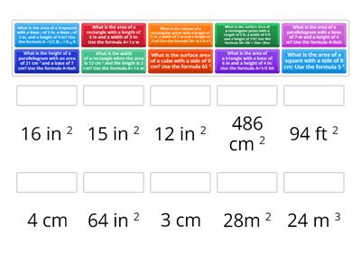 Match Up Solve for Area, Surface Area and Volume(5th)
